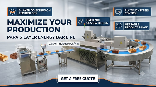 Últimas noticias de la empresa sobre PAPA Machinery Unveils Advanced Three-Layer Energy Bar Machine for High-Capacity Protein Bar Manufacturing