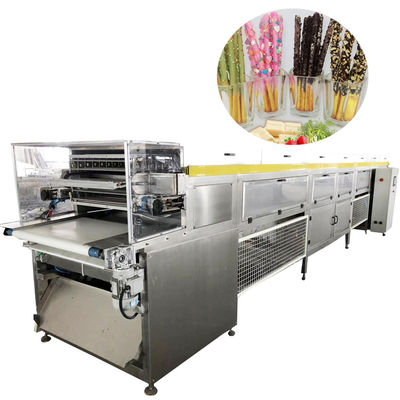 1300kg/h máquina de enrober de chocolate refrigeración por aire palos pocky doble línea de producción de recubrimiento